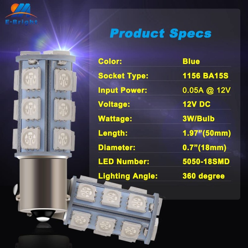 YM E-Bright Blue 1156 BA15S Led Bulb,1141 1073 7506 Base