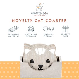 Coasters Set of 6, Wooden Cat Coasters With Holder for Drinks Mugs Cups, Cute Cat Themed Decorative Home Decor Accesories & Gifts for Cat Lovers (Grey)