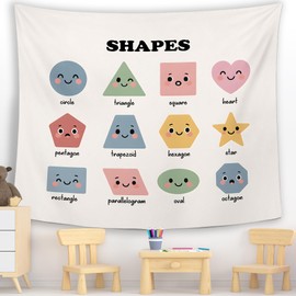 MNASAIOO Classroom Colorful Shapes Wall Tapestry Hanging for Bedroom, Educational Nursery Tapestries, Cute Wall Decor Banner for Kids Playroom Preschool 50x60in