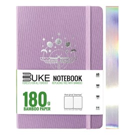 BUKE Dotted Journal Dot Grid Notebook 180gsm Bamboo Paper, Waterproof Fabric Hardcover, 160 Dot Grid Pages, A5 Size 5.7 x 8.2 Inch Drawing Bujo (BKF-2)