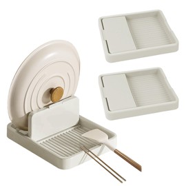 Pot Lid Holder, Pot Lid Holder, Spoon Rest Stand, Drawer Organiser Kitchen, Pans Organiser, Cooking Spoon Shelf for Kitchen, Worktop, Drip Stains, 18.5 x 16 x 2.5 cm (Warm White)