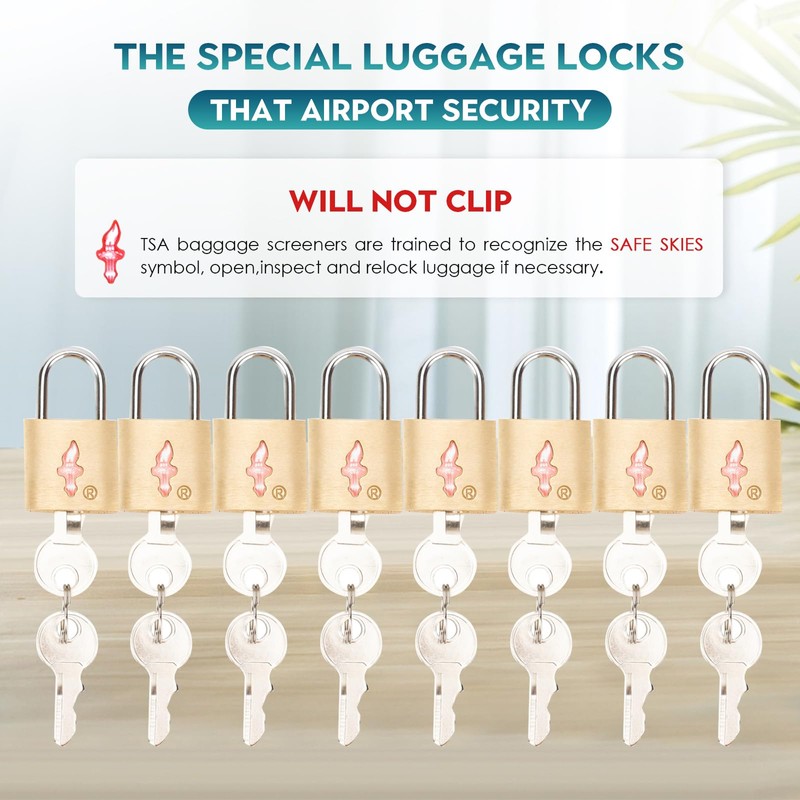 DUALCROWN 8 Pack luggage lock TSA approved+Key Padlock,travel lock TSA