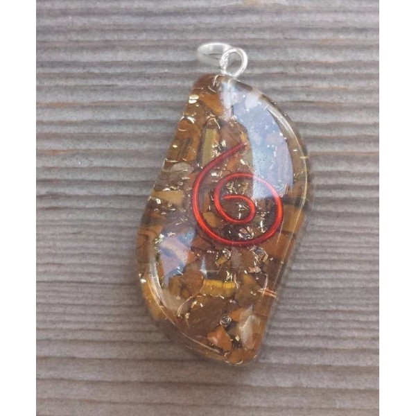 ORGONE TIGER EYE GEMSTONE EYE SHAPED PENDANT ORGONITE (ONE)