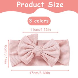 GXGM Pack of 3 Baby Turban Headbands, Baby Girls Nylon Headbands, Baby Bow Headband, Soft Bow Headwear, Elastic Hair Bands for Newborns, Toddlers