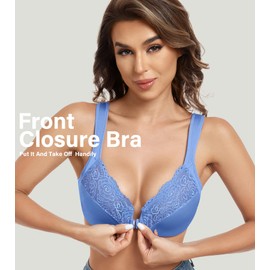 HACI Front Closure Bra for Women Unpadded Underwire Full Coverage Bras(Blue,36C)