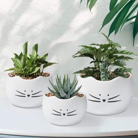 Koolkatkoo Cat Planters - Ceramic Pots for Plants, 6 Inch 5 Inch 4 Inch Planters for Indoor Plants, Cute Plant Pots witn Drainage Holes, Decorative Succulent Flower Pot, Gifts for Women & Men, White