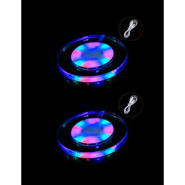 2 Packs USB Rechargeable LED Coaster,AHERO Bottle Lights for Drinks,Flash Light Up Coaster for Bars Parties Wedding Festivals and Christmas (Multicolor Round)