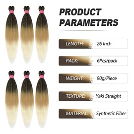 MEZIRU 26 Inch Pre Stretched Braiding Hair 6Pcs/Packs Yaki Straight Braiding Hair Extensions for Braids(26" 6Pcs #1B/27/613)