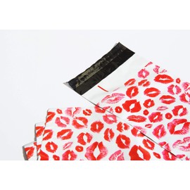 Lips Poly Mailers Red Kiss for Make Up Lip Gloss LipStick Self Sealing Envelope Wide Lip Print Waterproof Shipping | Pack of 25 | Size 10 x 6.75" inches