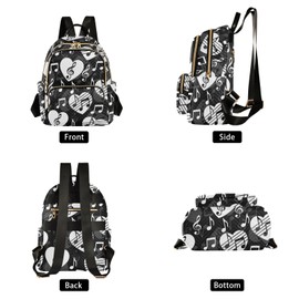 ALAZA Mini Backpack Purse for Women Lightweight Girls Small Size Music Note Musical Sheet Heart School Teens College Traveling