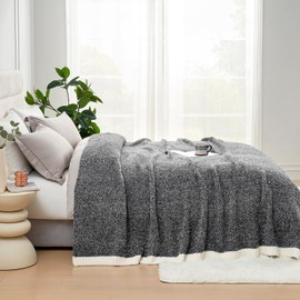 Snuggle Sac Queen Size Bedding Blanket Black, Super Soft Warm Cozy Bed Blankets Oversized Fuzzy Plush Blankets for Bed, Bedroom, Heather Black, 90x90 inches