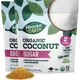 Heaven & Earth Organic Coconut Sugar, 16oz (2 Pack) | Low Glycemic | Unrefined Sugar Alternative | Natural Sweetener | Coconut Palm Sugar