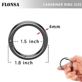 FLONSA 10Pack Key Ring, keychain clip, Round Carabiner Clips for Keys Purse Shoulder Bag Chain Rings Clip, Silver, 1-1/2inch