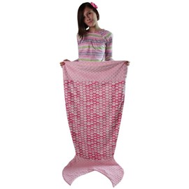 Girls Pink Scales Minky Dot Velboa Mermaid Tail Blanket 47"