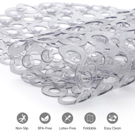 WELTRXE Bath Mat Non Slip Anti Mould, 69x35cm Oval Grey PVC Bathtub Mat, Ring Pattern Shower Mat for Inside Bath, Non Slip Bath Tub Mat with Suction Cups, Quick Drain, Machine Washable