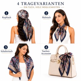 FAIRYGATE Fashion Silk Scarf Women's Square Scarf Soft Warm Satin Business Leisure Style Headscarf Decoration Bandana Hair Band Spring Autumn 61023