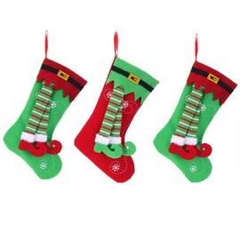 JOMA-E Shop Christmas Stocking Set of 3, Classic Santa Snowman Reindeer Xmas Stockings for Tree Fireplace Stairs Christmas Decorations Sack, Christmas Ornament Candy Pouch Gift Bags for Kids (Green)
