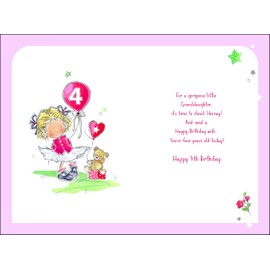 Jonny Javelin Wonderful Granddaughter 4th Birthday Card - Happy Birthday Card Age 4 with Girl and Teddy Bear Design with Foil and Flitter Details - Birthday Card for Children