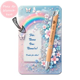 Maus-Design Gravierter Bambus-Kugelschreiber mit beschriftbarer Karte – Geschenkset für Erzieherin, Lehrerin, Kollegin, Mama, Papa u. v. m. – personalisierbar (19 Hebamme mit Herz)