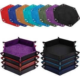 SIQUK 8 Pieces Dice Tray Hexagon Folding Dice Rolling Tray PU Leather Dice Trays Dice Holder Storage Box for D&D RPG Dice Games (Red, Royal Blue, Violet, Black, Camel，Cyan，Sky Blue，Dark Green)