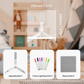 CONATU 【Eastertok】conatu Eye-Caring LED Drawing Board ,Acrylic Erasable DIY Board, memory board, Illuminated Dry Erase Board with Stand & Markers & Rags, Springtok bedroom office - Color: 20cm*20cm (7.9"L x 7.9"W), Giveaway benefits: Buy two get 12 pens 