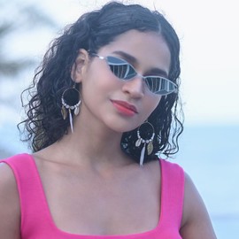 Dollger anteojos de sol lindas de ojo de gato para mujeres y hombres, triángulo, clásico, a la moda, Azul, Pequeño