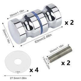 2 Pairs Shower Door Handles, Shower Door Knob, Aluminium Alloy Glass Door Handle, Shower Handle Knob, Glass Sliding Door Handle, Shower Door Handle, Replacement Parts for Shower Door, Glass Doors