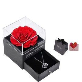 Real Rose with Necklace Preserved Rose with Sterling Silver Pendant Necklace Eternal Rose Box with Necklace Real Rose Gift for Mom on Mother's Day Valentines Birthday Gift for Her