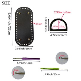 4 Pcs Leather Crochet Bag Bases, 8 Pcs D Shape Purse Handles with 2 Size Crochet Hooks for DIY Bags Craft Making