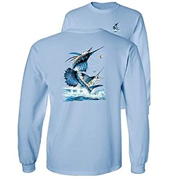 Sailfish DEEP SEA Fishing Salt Water Fish Long Sleeve TEE, Light Blue, L