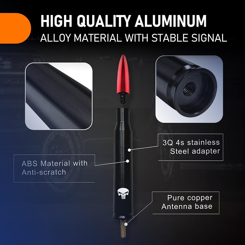 gunhunt 1 PC Car Bullet Antenna, Skull Pattern Antenna Mast,