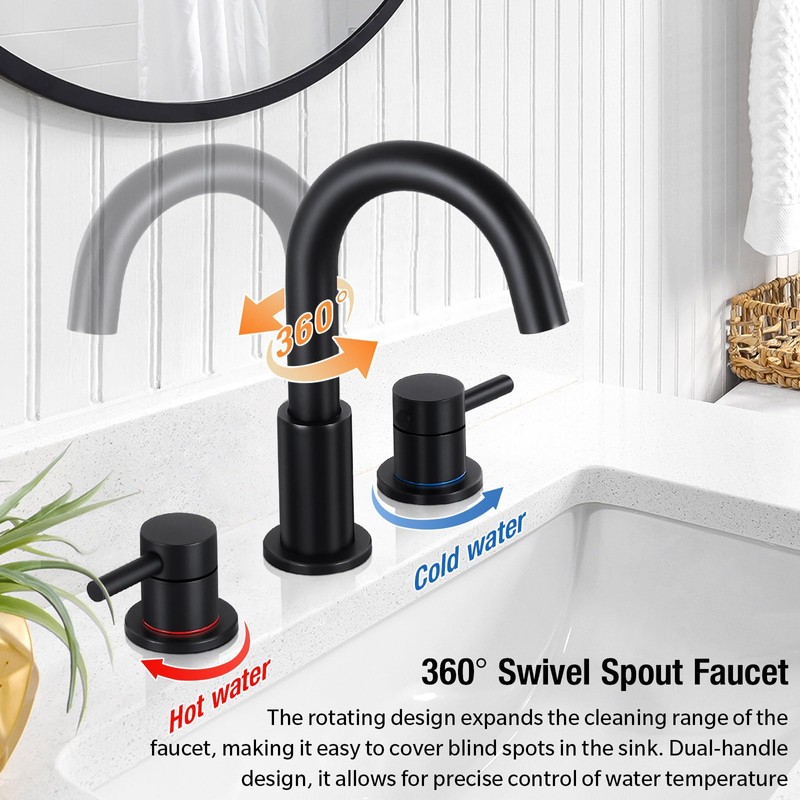 FGKQ Black Bathroom Faucet for Sink 3 Hole, Bathroom Sink