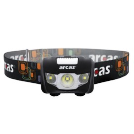 Arcas 30710010 - Kopflampe 5W mit einer LED und 2 Flutlicht LED, verstellbares Kopfband, 7 Leuchtfunktionen, batteriebetrieben, ideal zum Arbeiten, Wandern und Joggen