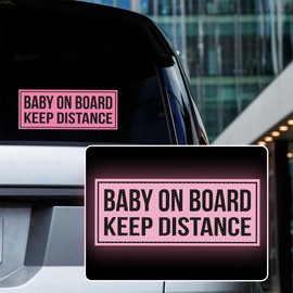 Iprokiu 2pcs High Intensity Reflective Baby on Board Car Sticker Kids on Board Decal for Car Bumper Window Waterproof Keep Distance Safety Warning Sign Baby in Car Decal (Pink)