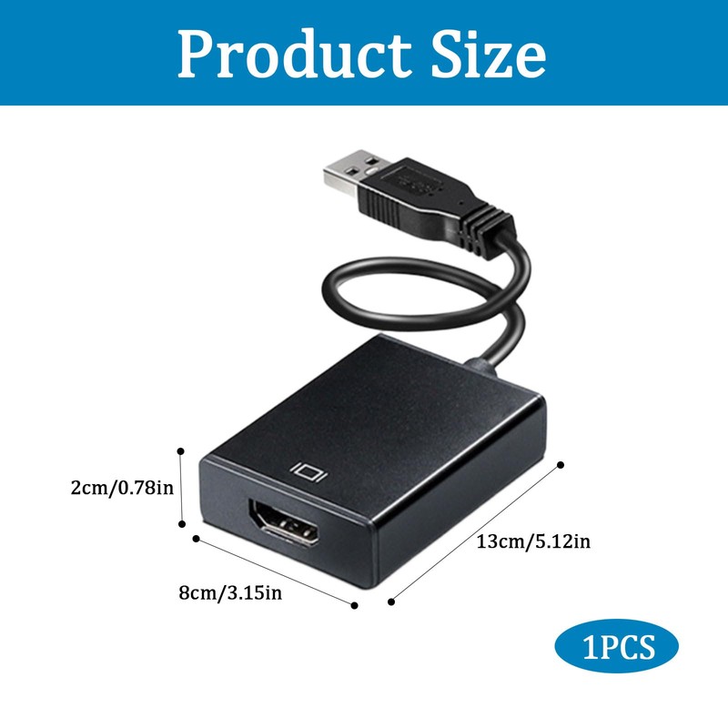 USB to HDMI Adapter, USB 3.0/2.0 to HDMI, Compatible with