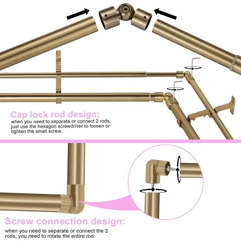 Mayrhyme Antique Bronze Double Corner Window Curtain Rods with Aluminum