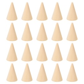 PATIKIL 40 x 25 mm Natural Wooden Cone Ring Holder Pack of 20 Finger Jewellery Display Stand Organiser Unpainted Wooden Cone for DIY Crafts Brown