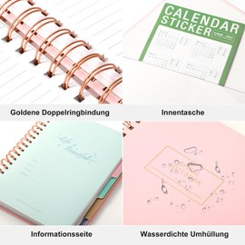 CAGIE Notebook with Index Spiral Bound, 240 Sheets (120 Pages), Small Spiral Notepad, Lined, B5 Pad with Index for Work, Office, School, College Essentials, Pink, 17.8 x 25.5 cm