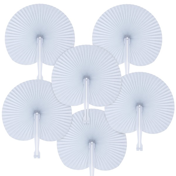 Pangda 24 Pack Folding Fans Round Paper Fans Assortment with Plastic Handle for Wedding Favor Party Bag Filler, White
