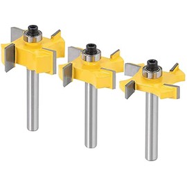 Yakamoz 3Pcs 4-Wings Rabbet Router Bit Set,1/4 Inch Shank Bearing Slot Cutter Rabbeting Bits Woodworking Tool(1/4", 3/8", 1/2" Cutting Width)