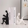 Book Reader Statue Ceramic Decorative Bookends, Black and White Book