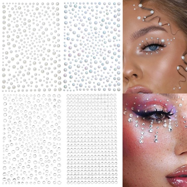 2116 pcs Self Adhesive Rhinestones and Pearls for Makeup Eyes