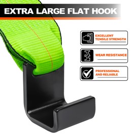 Mimanchi 4" x 5' Roll Off Container Winch Strap w/Flat Hook,Heavy Duty Tie Down Winch Straps for Safe Truck and Trailers Cargo Securement,Green, 2Pack