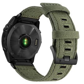 Abanen Heavy Duty Cotton Soft Canvas Watch Band for Garmin Fenix 8 / epix Pro (47mm), Quick Fit 22mm Outdoor Sports Strap for instinct 3 45mm, Fenix 7/6/5 (Green)