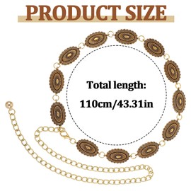 Western Chain Belt for Women, Bronze Western Concho Chain Belt Western Cowgirl Chain Belts Adjustable Metal Belts for Dresses Jeans Country Concert Outfit