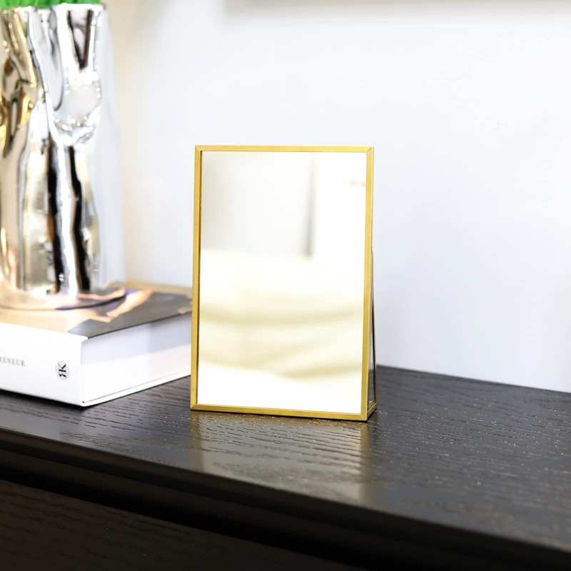 Espejo de maquillaje dorado para computadora, encimera, baño, afeitado, maquillaje,
