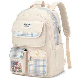 YAMTION Girls Backpack for School,Aesthetic Backpack Bookbag with Laptop Compartment for Middle School Students,Mochila para Niñas,Beige