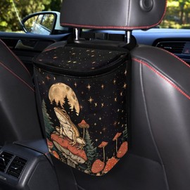 Talayituse Frog Mushroom Print Car Trash Can, Moon Star Design Portable Auto Garbage Bin Multifunctional Vehicle Interior Accessories with Adjustable Straps Universal Fit Truck SUV Sedan