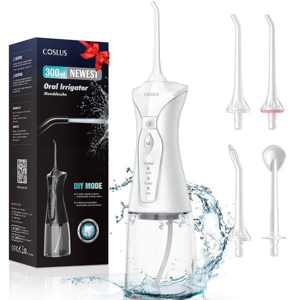 COSLUS Water Dental Flosser Pick for Teeth: 4 Modes Cordless