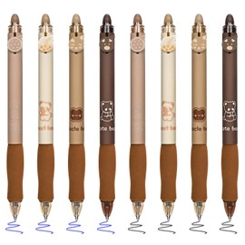 BAYTORY 8Pcs Cute Retractable Erasable Gel Pens, Blue and Black Ink Pen with Eraser Clear, Smooth Writing Comfortable to Use for Note Taking Planner Crossword Puzzles (Coffee)